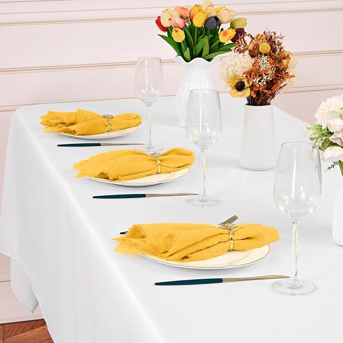 50 Pack Yellow Cloth Napkins, 16 x 16 Inch Cotton with Fringe Settings | Handmade washable reusable cotton dinner napkins in bulk for weddings, parties, rustic boho table settings - Image 9