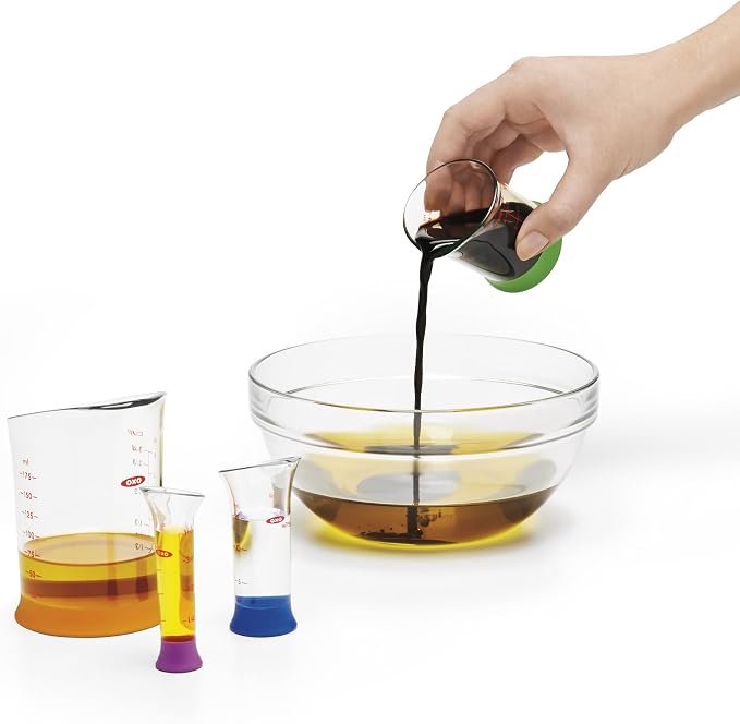 OXO Good Grips 3 Piece Squeeze & Pour Silicone Measuring Cup Set (Blue) and OXO Good Grips 7-Piece Nesting Measuring Beaker Set - Image 7