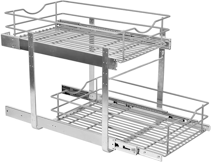 2 Tier Pull Out Cabinet Organizer,(14½"W x 22" D) Soft Close Slide Out Drawer For Kitchen Base Cabinet, Individual Pull Out Shelf, Roll Out Pantry Organization, 22 Inch Deep - Image 9