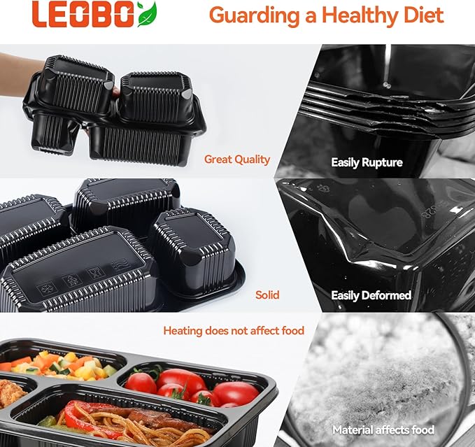 40 Pack 34oz 4-Compartment Bento Box - Shrink-Wrapped No Pre-Wash | Leak-Resistant Takeout Containers | BPA Free Shatterproof Flexible PP | Microwave Safe To Go Box, Bulk Leftover Storage - Image 6