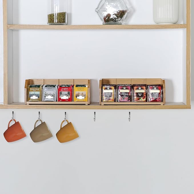 2-Layer Stackable Bamboo Tea Bag Organizer Storage Holder, Natural | Holds 150 tea bags, Removable Compartments, Wood, Acrylic dividers, 12.2 x 5.9 x 9.25 in, for Cabinet, Countertop, Office - Image 7