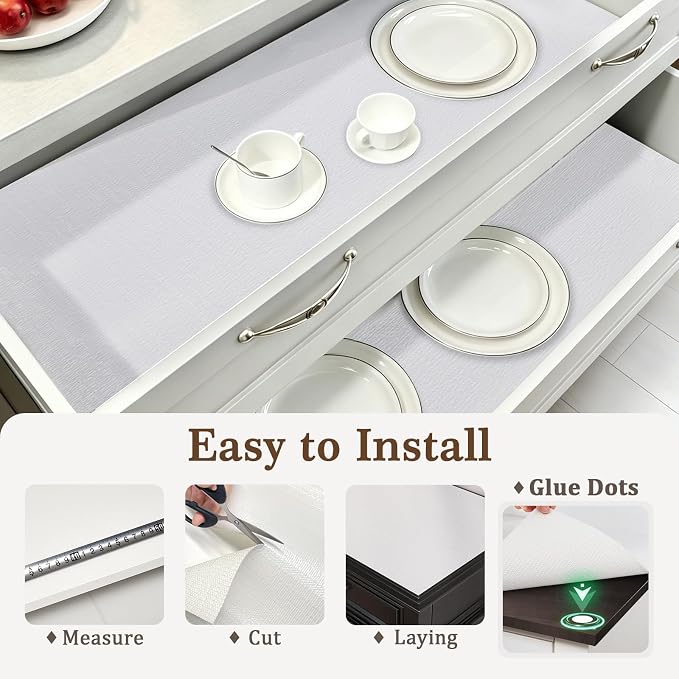 Shelf Liner for Kitchen Cabinets and Drawers, 12" x 360" White | Non-Adhesive Design, Waterproof & Non-Slip Protection, Easy Cut to Fit, Washable and Reusable, Pantry Storage - Image 9