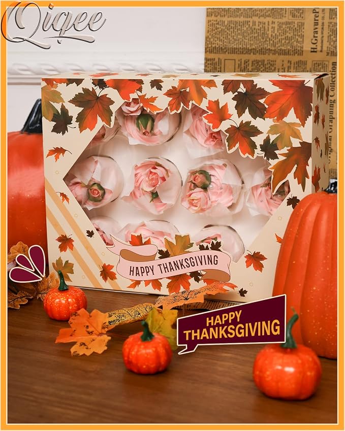 qiqee Thanksgiving 12 Cupcake Boxes with Window 16-Packs Cupcake Box 13"x10"x3.5" Cupcakes Carrier, 12 Cupcake Containers For Thanksgiving Day - Image 7