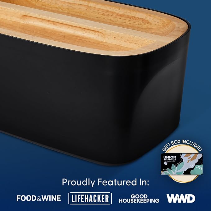 Sonder LA Union Bread Box with Wood Lid (Black) Large 14.25x9.25x7 in | Bamboo Fiber & Recycled Plastic Body with Reversible Bread Board Lid, Kitchen Countertop Use, Larger Than It Appears, 4 lbs - Image 9