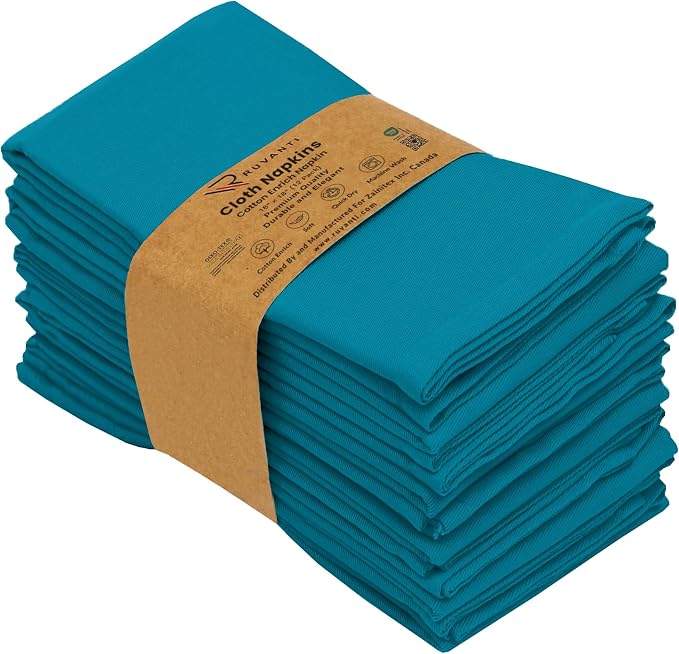 Ruvanti Cloth Napkins Set of 12, 18x18 Inches Napkins Cloth Washable, Soft, Durable, Absorbent, Cotton Blend. Table Dinner Napkins Cloth for Hotel, Lunch, Restaurant, Weddings, Events, Parties - Teal - Image 9