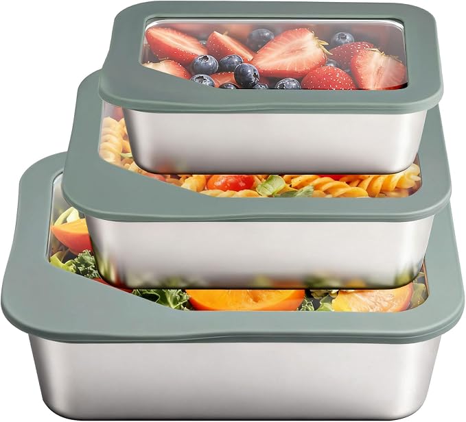 Greentainer Stainless Steel Food Storage Containers with Lids, Set of 3 (24+44+74 oz), Leak-Proof & Airtight Meal Prep Container, Nested Reusable Lunch Boxes for Sandwiches, Snacks & Leftovers - Image 8