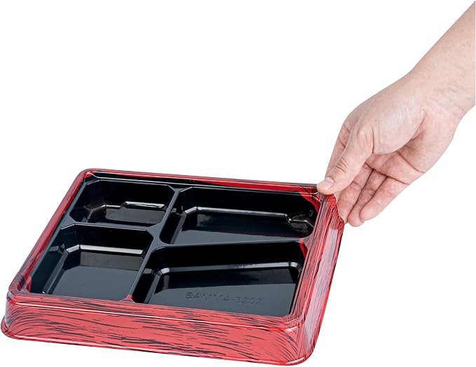 Restaurantware-Bento Tek 18.6 Ounce Meal Prep Containers, 50 Disposable To Go Food Boxes - Lids Sold Separately, 4 Compartments, Red And Black Plastic Bento Lunch Boxes, Freezable, For Take Out - Image 9