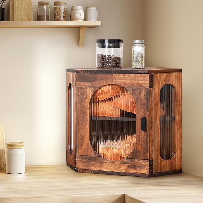 Sunhoo Bread Box for Kitchen Countertop Corner Bread Storage Wooden Breadbox Container 2 Layer Bread Holder Keeper Large Farmhouse Bread Bin Shelf for Homemade Pantry Vintage Acrylic Window(Brown) - Image 7