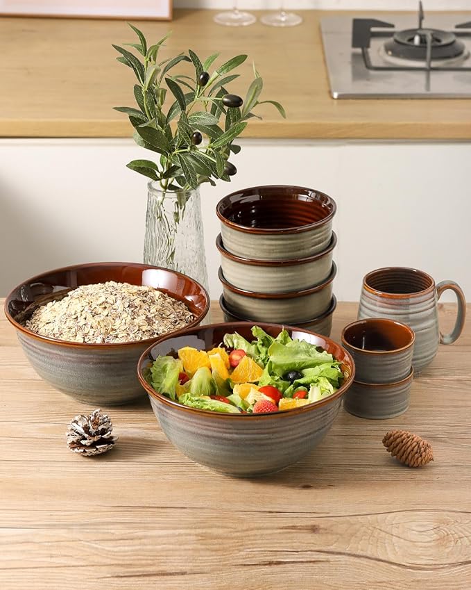 Hasense Serving Bowls, 84 Ounce Ceramic Serving Dishes for Salad Pasta Soup Pho, 9 Inch Mixing Bowls for Baking, Cooking, Kitchen, Party,Dinner, Microwave Dishwasher Safe, Set of 2, Light Grey - Image 7
