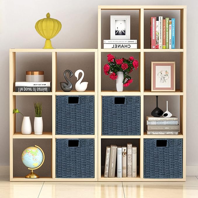 Wicker Storage Basket, Set of 2 Hand-Woven Storage Baskets for Shelves with Handles, Foldable Cube Storage Bins Organizer, Blue 13x13 Inch Large Wicker Baskets for Pantry Bedroom Decor, Blue - Image 7
