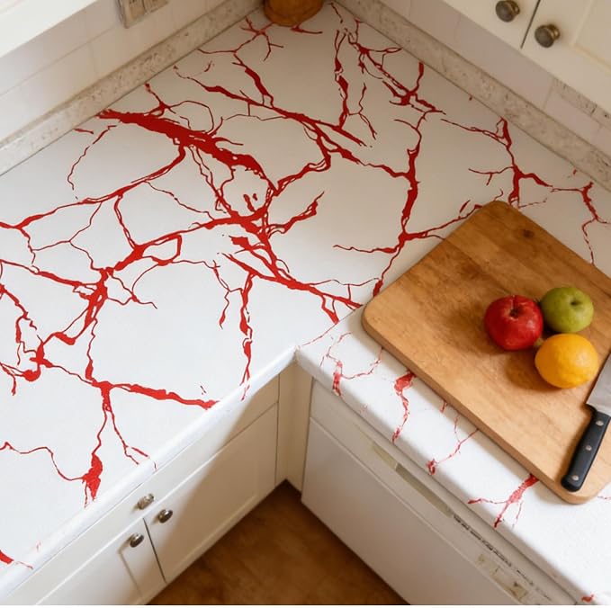 Red Marble Pattern Shelf Liner, Non-Adhesive Non-Slip Thickened | Drawer Liner Easy to Clean for Kitchen Cabinets, Tool Box, Refrigerator, Knife & Tape Measure17.3×236.2in - Image 9