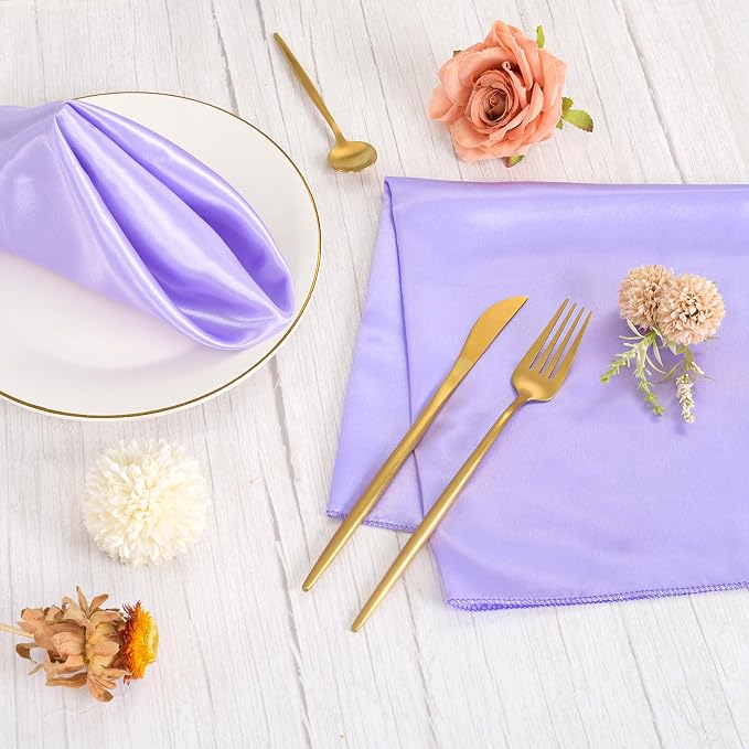 50 PCS Lavender Square Satin Cloth Napkins, 20 X 20 Inch | Soft Smooth, Washable Reusable, Silk Dinner Table Napkins Bulk, for Weddings Parties Banquets Dining and Restaurants - Image 7