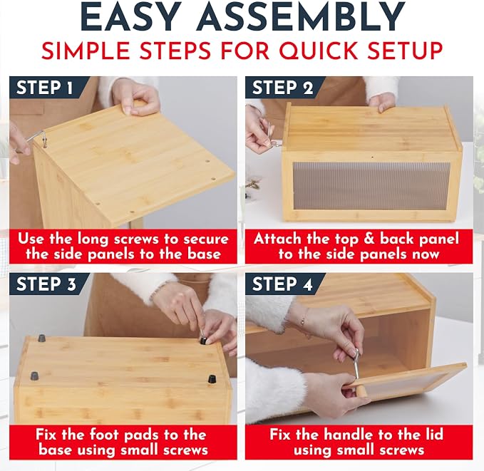 Large Bamboo Bread Box for Kitchen Countertop Acrylic Window, Extra Storage | Bread Box for Homemade Bread with Large Storage Capacity, Acrylic Window and Extra Top Storage - Image 6