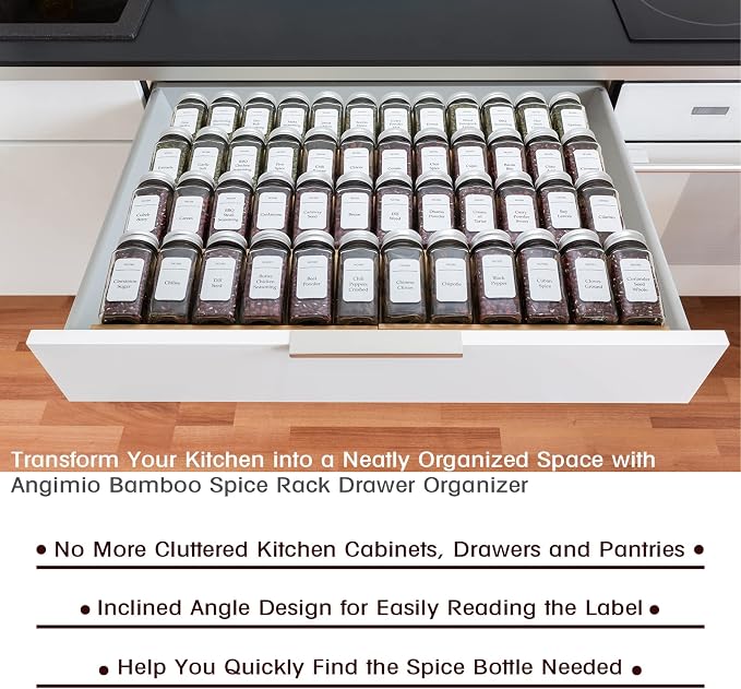 Bamboo Spice Rack Drawer Organizer - 8 Pieces Set- 11" Wide Per Piece - Combine Pieces Into 22" Wide Rack (11" or 22") - Image 7