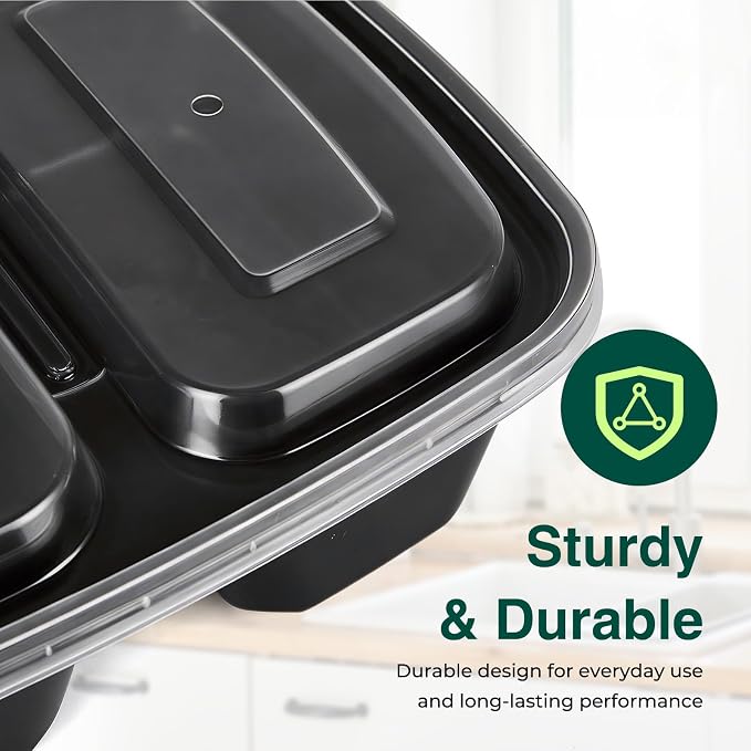 Glotoch 100 Pack(200-Piece)32oz 2-Compartment Meal Prep Containers with Lid | Food Storage Containers with Lids,Microwave Freezer Dishwasher Safe,Sturdy Leakproof&BPA Free Bento Box for To Go Take Out - Image 10