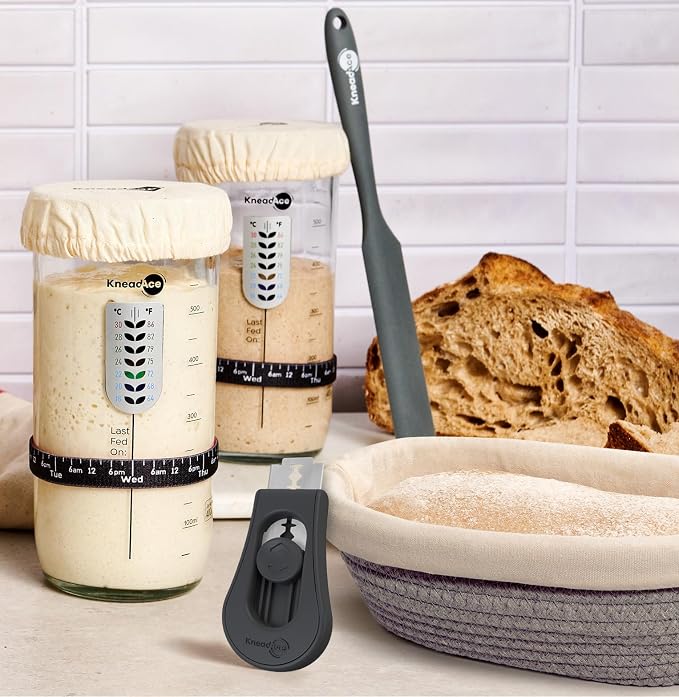 KneadAce Sourdough Starter Kit – 24oz Starter Jar, 2 Cotton Rope Banneton Proofing Baskets, Magnetic Bread Lame for Scoring – Gift for Bakers & Complete Sourdough Bread Baking Set - Image 9