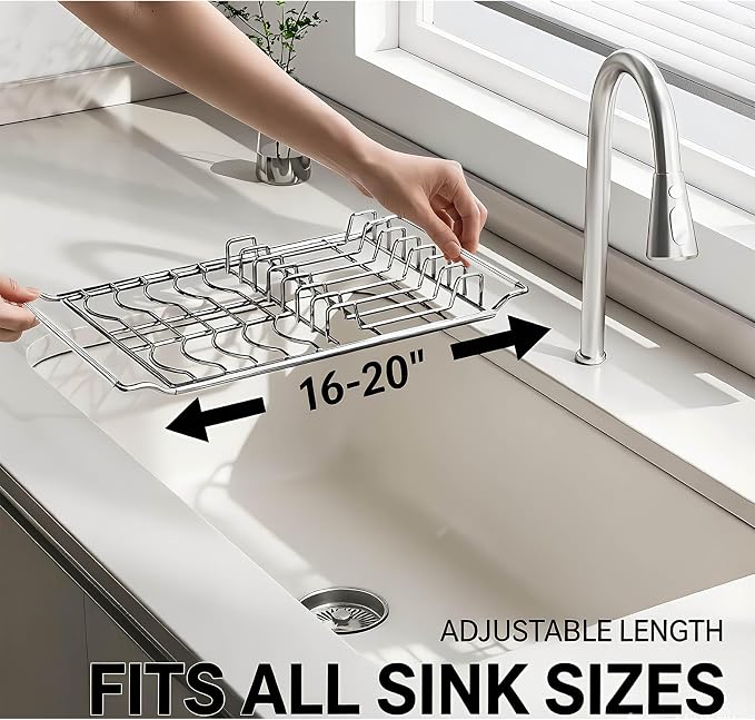 Collapsible Dish Drying Rack, Stainless Steel – Compact Foldable Kitchen Counter Organizer for Small Spaces, Silver - Image 6