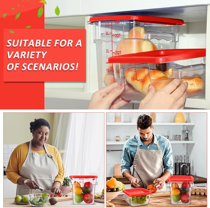Yungyan 16 Pcs Restaurant Food Storage Containers with Lids Set 2Qt and 4Qt Commercial Restaurant Square Storage Containers Clear Food Cereal Container for Kitchen Freezer (Red Lids) - Image 7