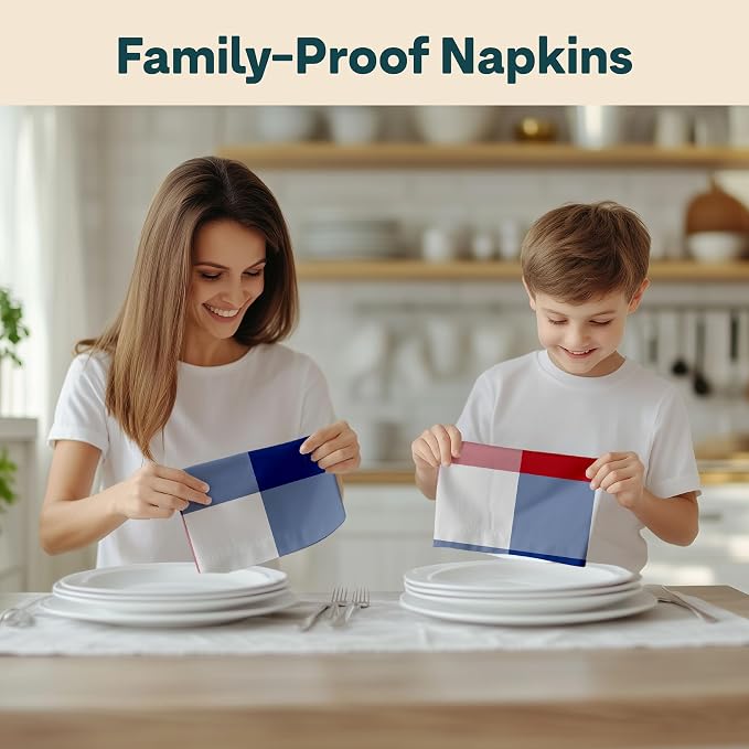 Red White and Blue Plaid Cloth Napkins | Checkered Linen Fourth of July Table Decorations | Gingham | Absorbent, Washable, Reusable, Stain & Wrinkle Resistant | Made in America - 6pack - Image 6