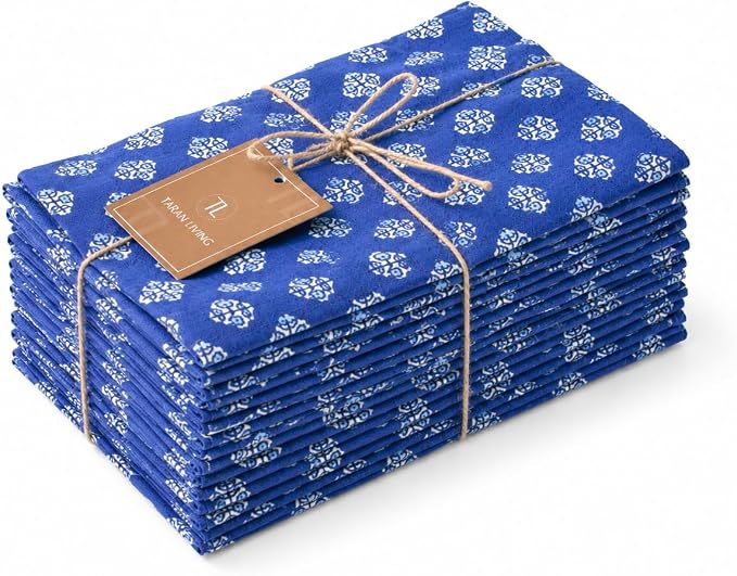 100% Cotton Printed Cloth Napkins Reusable Fall Dinner Napkins Floral Fabric Napkins Set of 6 Machine Washable for Events, Gift, Home Decor - 18"x18" - Blue - Image 9