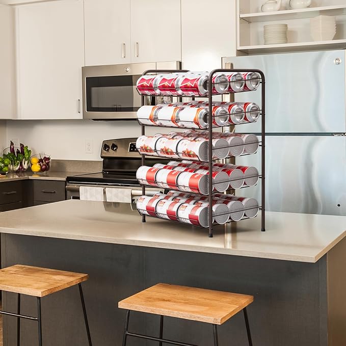 Can Rack Organizer Soda Can Storage Drink Holder for Pantry, Rustic Brown | 17*11*25 in, Metal, 5 Tier, Holds Up to 60 Cans, , Tilt Design, Freestanding, Soda Can Dispenser, for Kitchen/Pantry/Cabinet - Image 7