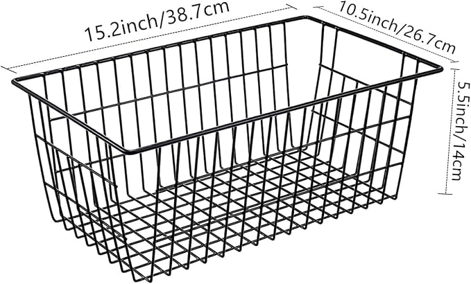 Redrubbit Wire Storage Baskets, Large Farmhouse Metal Freezer Basket Storage Organizer Bins with Handles for Kitchen Cabinets, Pantry, Closets, Bedrooms, Bathrooms, Set of 6, Black - Image 8