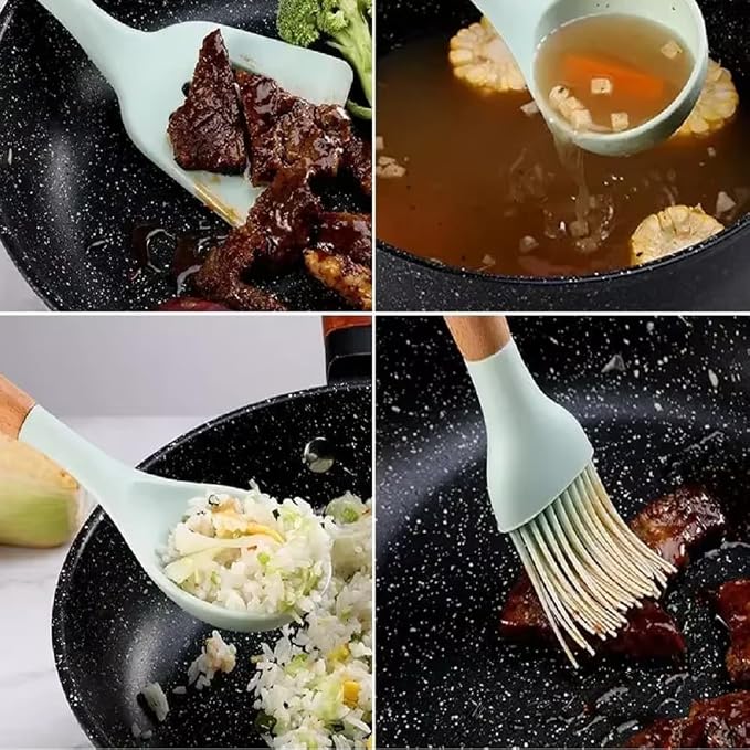 Silicone Cooking Utensils, 12pcs Silicone Cooking Utensils Kitchen Utensil Set, Heat Resistant Kitchen Cookware with Wooden Handle for Nonstick Cookware, Black - Image 5