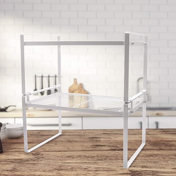 Shantton Cabinet Shelf Organizer, Pantry Shelf Rack, White 13x8.3x7.3 | 2-Pack Stackable Metal Riser Holds 40LBS with Non-Slip Feet for Kitchen Pantry Bathroom Countertop Freezer Cupboard - Image 8