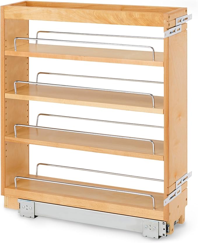 Rev-A-Shelf Pullout Kitchen Cabinet Organizer, Min Cabinet Opening 5.5" W | 5" W Slide Out Pantry Spice or Utensil Storage Rack with Adjustable Shelves for Base Cabinet Organization, 448-BC-5C - Image 9