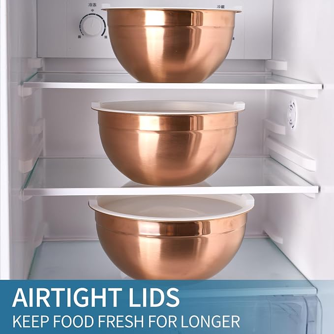 Rose Gold Mixing Bowls With Airtight Lids,Stainless Steel Bowl,Salad Bowls 7 Piece Colorful Nesting Bowl Rose Gold Kitchen Accessories,Size 7,3.6,2.7,2.1,1.5,1.1,0.8QT Stackable Design - Image 7