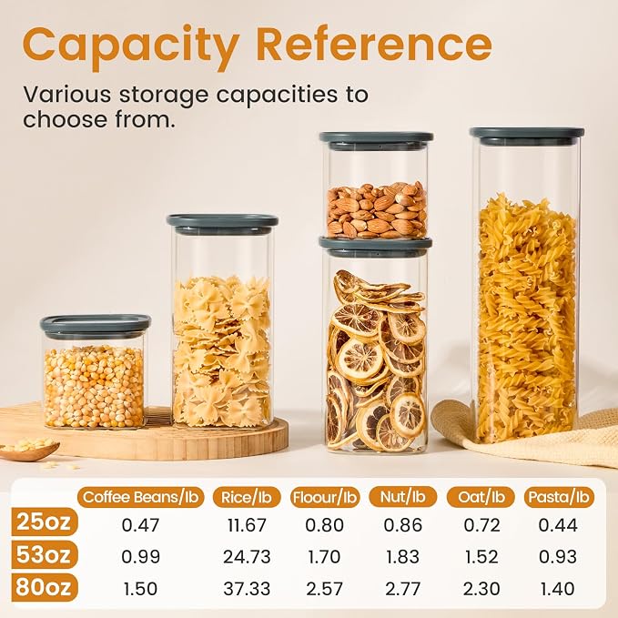 Glass Storage Jars with Lids, (0.78Qt-2.5Qt) 3 Pack | Borosilicate Glass, Glass Lid, Large Capacity Glass Food Storage for Pasta, Flour, Cereal, Cookies, Nuts, Coffee - Image 7