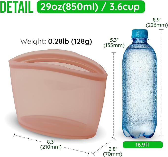 Reusable Silicone Sandwich Bag, 3.5 Cups, Food Storage Container, Made in Korea BPA-Free Platinum Silicone, Reusable Freezer Bag, Microwave Safe, Sous Vide, Lunch Baggies, 29oz, Dry Rose | Reusable Zip Bag - Image 7