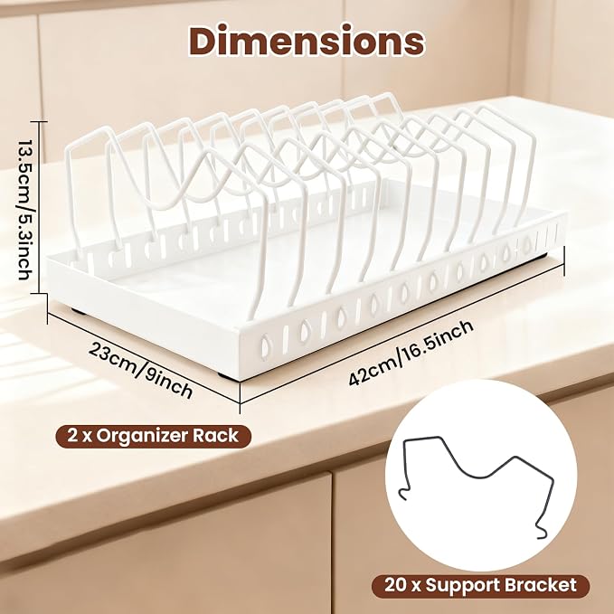 2 Pcs Pots and Pans Organizer Under Cabinet - Expandable Pull Out Cabinet Organizer for Pots and Pans, Pan and Lid Organizers Inside Cabinet, Adjustable Storage Rack, Carbon Steel (White) - Image 7