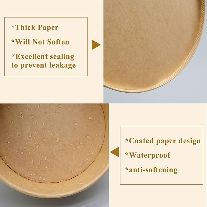 34oz Disposable Round Paper Bowls with Lid, 50 Sets Deli Container Box Spillproof Microwave & Freezer Safe, To Go Meal Prep Container for Lunch Work Meal, Sturdy for Picnic Camp Family - Image 9