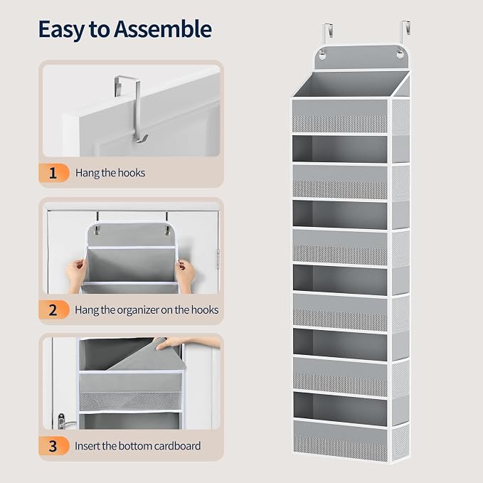 Yecaye Over Door Organizer, 60 lbs Load Capacity, Metal Hanging Storage with 6 Shelves for Toys, Bathroom, Nursery, Dorm Room, Grey,1Pc - Image 9