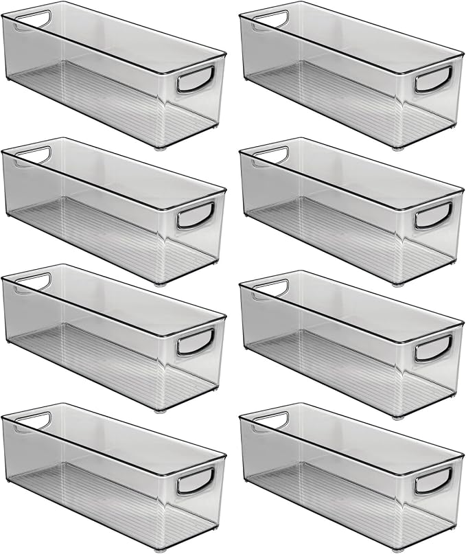 mDesign Plastic Video Game and DVD Storage Organizer - Game and Movie Disc Holder Bin with Handles for Home Media Console Stand and Closet Shelf - Ligne Collection - 8 Pack - Smoke Gray - Image 5