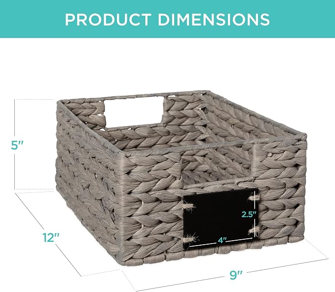 Best Choice Products Set of 4 9x12in Water Hyacinth Pantry Baskets, Woven Organizers w/Chalkboard Label, Chalk Marker - Gray - Image 7