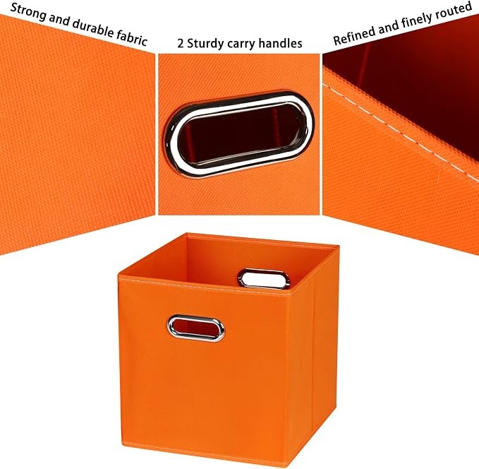 Fabric Cubby Storage Bins,13x13x13 Inches,Cube Organizer Bin Foldable Storage Boxes with Dual Handles Fabric Organizer Box and collapsible Storage basket,Set of 8,Orange - Image 7