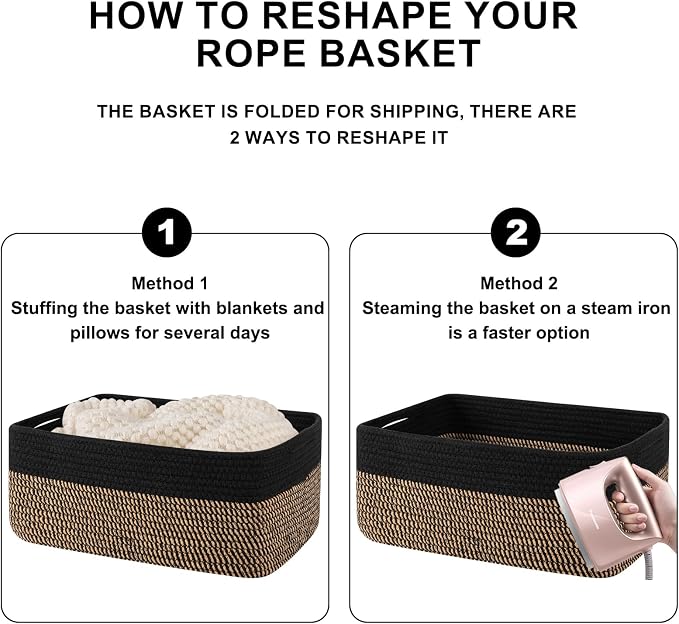 OIASKET Storage Baskets for Organizing 3 Pack, Woven Baskets for Shelves, | Closet Organizer Bins with Handle, Empty Gift Basket, Toy Storage for Toys, Blankets, Towels, Clothes, Books, 15"x11.42"x6.7" - Image 8