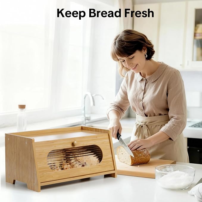 Bamboo Bread Box for Kitchen Countertop,Large Capacity Kitchen Countertop Organizer,Bread Storage with Acrylic Window for Cabinet,Pantry,Cupboard - Image 8