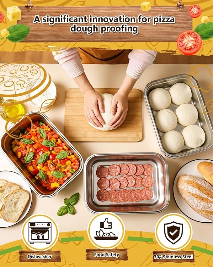 2 Pack Pizza Dough Tray, 10L Stainless Steel Pizza Dough Proofing Container with Clear Airtight Lid, Stackable Fermentation Storage for Dough Balls & Bread, Includes Cutter - Image 8