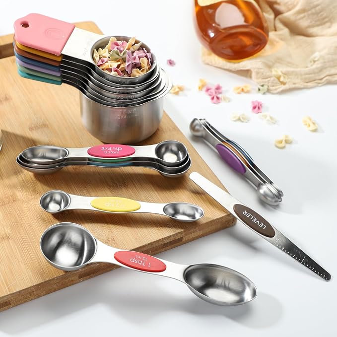 Magnetic Measuring Cups and Spoons Set of 16 Stainless Stee Stackable Nesting 7pcs Measuring Cups 9pcs Measuring Spoons for Dry and Liquid Ingredients - Image 7