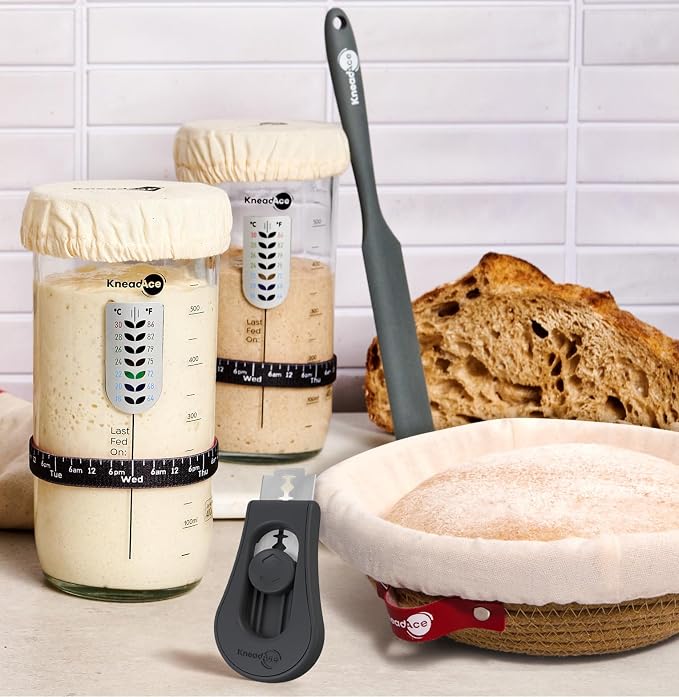 KneadAce Sourdough Starter Kit – 24oz Starter Jar, 2 Cotton Rope Banneton Proofing Baskets, Magnetic Bread Lame for Scoring – Gift for Bakers & Complete Sourdough Bread Baking Set - Image 9