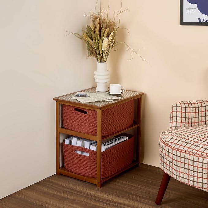 MiniArk Large Storage Baskets for Shelves, 17 x 13 x 7.5” Closet Organizers Bins for Clothes Blanket Towels, Baby Nursery, Toy Baskets Box, Woven Rope Baskets, 3 Packs Oxide Red - Image 8