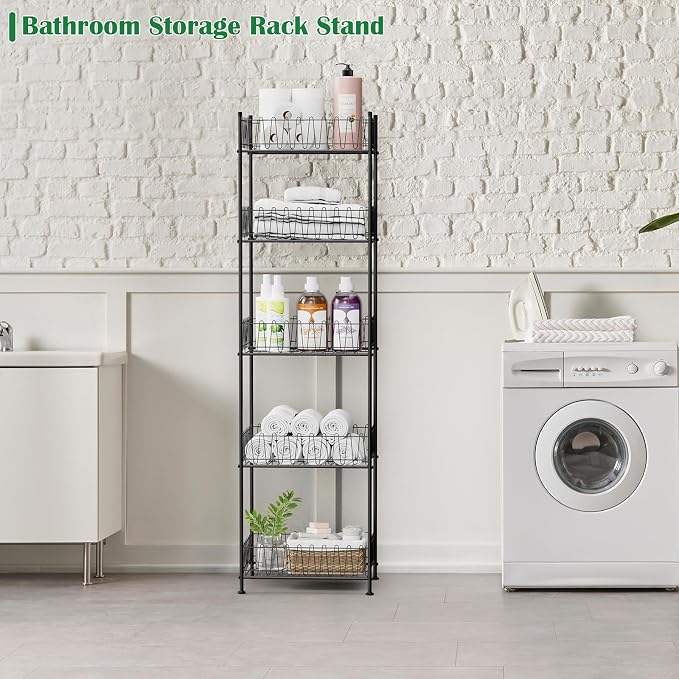 smusei 5 Tier Water Bottle Organizer Rack Metal Free Standing Water Storage Rack Beverage Holder Bottled Water Stand for Floor, Space Saver Soda Drink Shelf for Kitchen Living Room, Black - Image 8