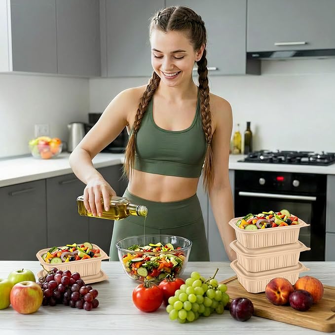50 Pack (100 Piece) Food Containers with Lids, 22oz Meal Prep Containers Reusable Plant-based Cornstarch Lunch Box BPA Free Small Disposable Take Out Togo Boxes for Salad Microwave & Freezer Safe - Image 9