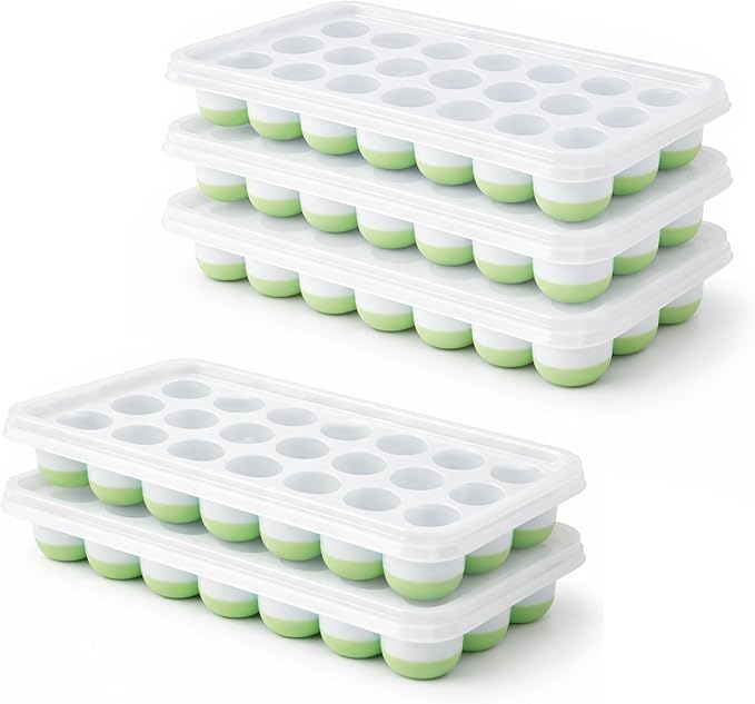 Pop Up Silicone Ice Cube Tray with Plastic Lid for Freezer, 21 Cavity Easy Release Flexible Pop Ice Tray, Stackable Reusable Ice Cube Mould for Cocktails & Cold Drinks (Pack of 5) by MIKANIX