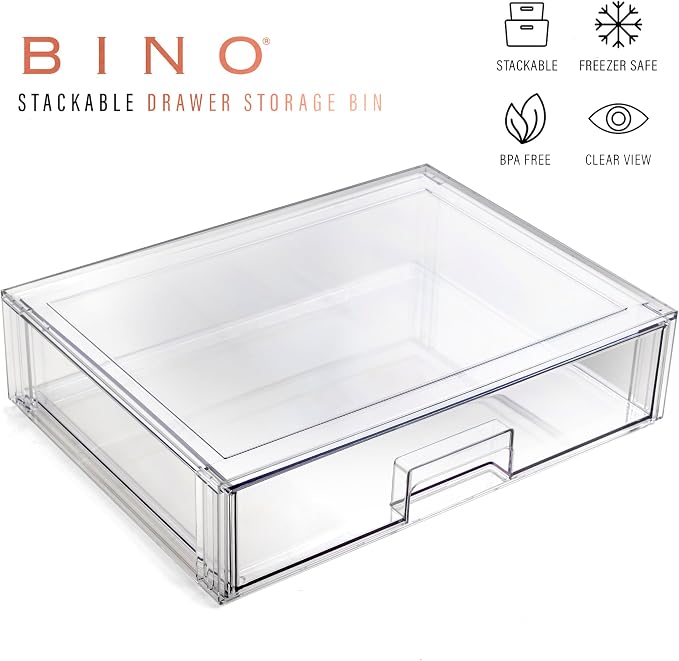 BINO | Stackable Storage Drawers, Shallow X-Large - Clear | THE CRATE COLLECTION | Storage Bins With Drawers Bathroom Organizers and Storage Organization and Storage Under Sink Organizer Vanity Home - Image 3