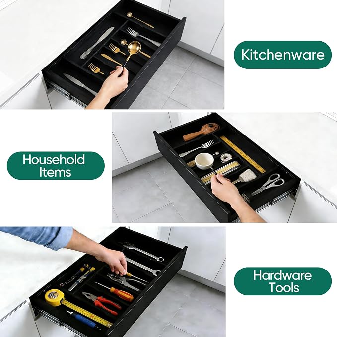 Bamboo Silverware Organizer, Expandable 9-Compartment Drawer Tray | 9 compartments, expandable 13.46-19.88 in width, bamboo construction, for flatware, utensils, and household items - Image 7
