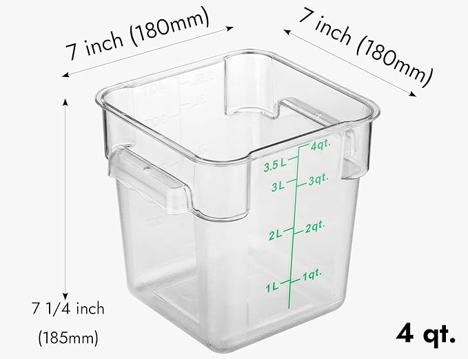 8-Pack 4 Qt NSF Clear Polycarbonate Food Storage Containers with Green Lids - Square, Commercial-Grade, Freezer & Dishwasher Safe, Stackable - Image 9
